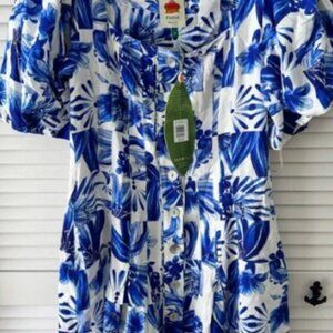FARM Rio Blue and White Tropical Dress